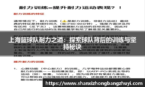 上海篮球队耐力之道：探索球队背后的训练与坚持秘诀